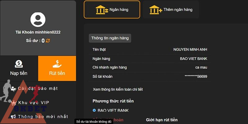 Hướng dẫn thao tác rút tiền 8KBET